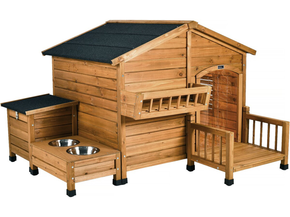 Niche pour chien en bois avec mangeoire et boite de rangement "Rusty" - 151 x 138 x 100 cm - Marron