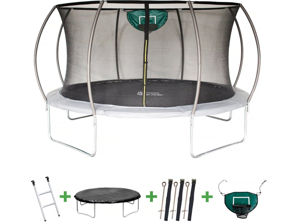 Trampoline avec filet intérieur "jumper" - Ø 4,25 m - Gris