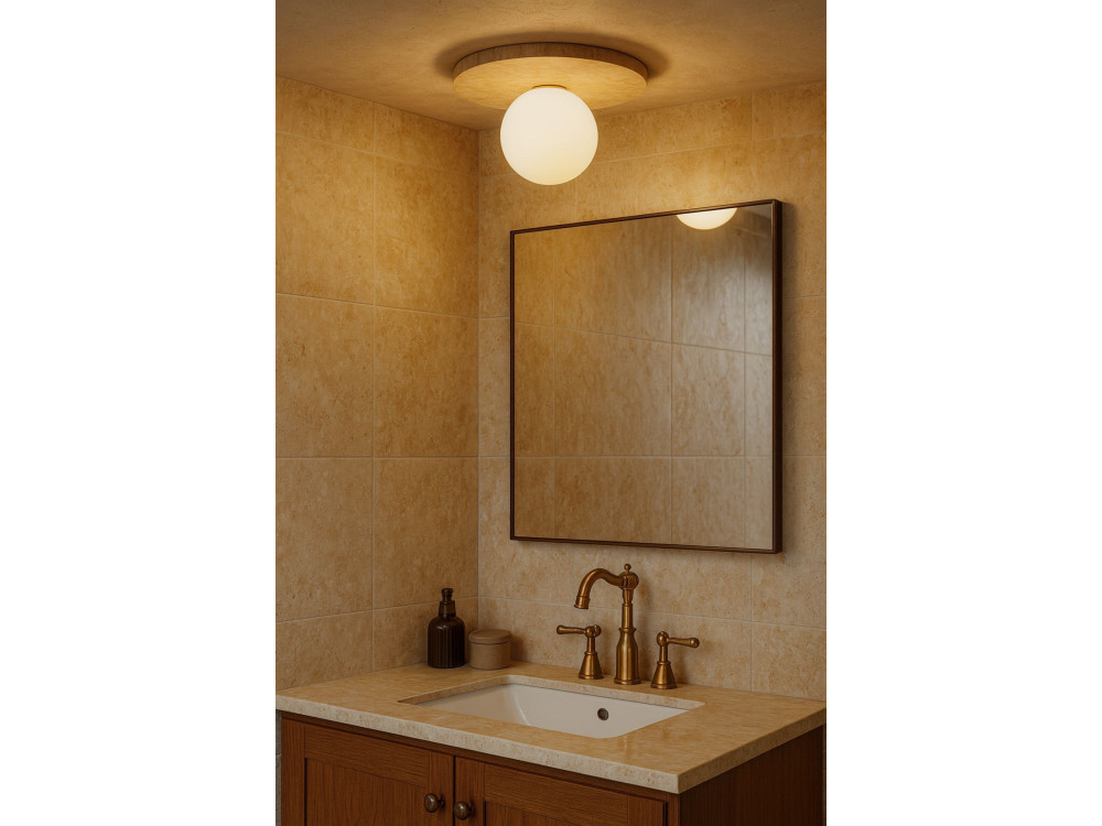 Plafonnier en travertin "Tor-Tun" - Beige / Blanc