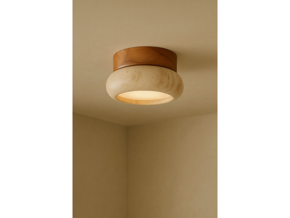 Plafonnier en bois "Worm-S" - Chêne / Beige