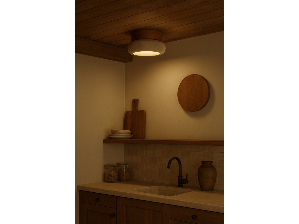 Plafonnier en bois "Worm-S" - Chêne / Beige