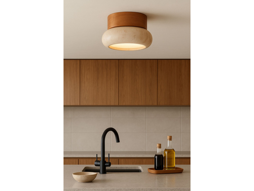 Plafonnier en bois "Worm-S" - Chêne / Beige