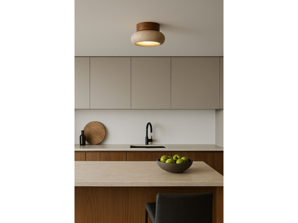 Plafonnier en bois "Worm-S" - Chêne / Beige