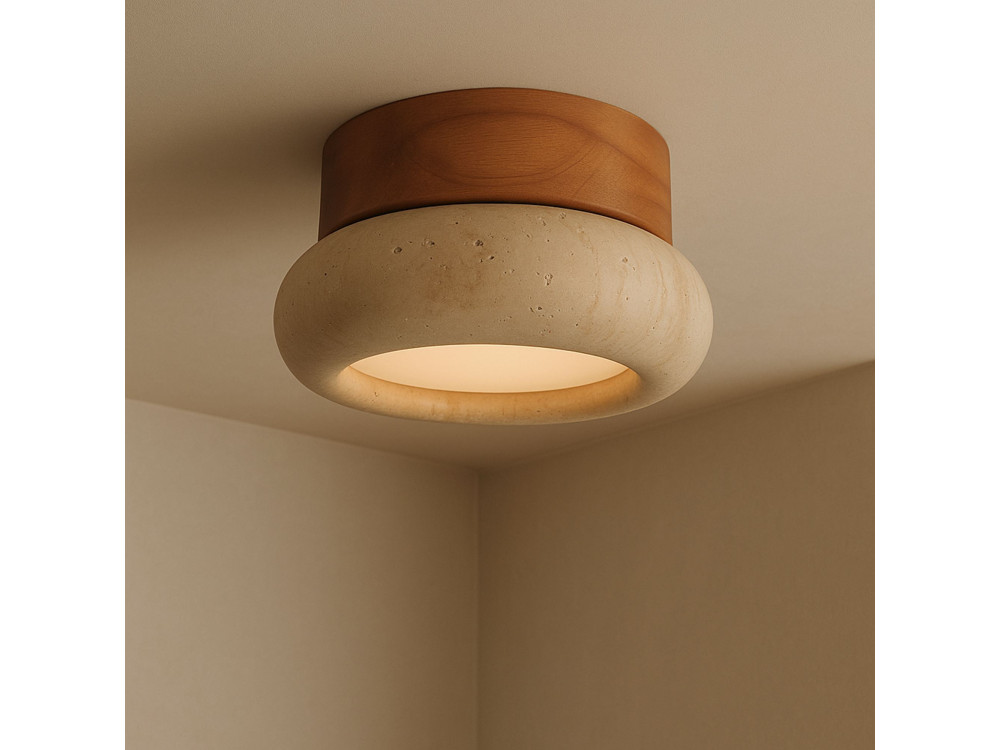 Plafonnier en bois "Worm-S" - Chêne / Beige