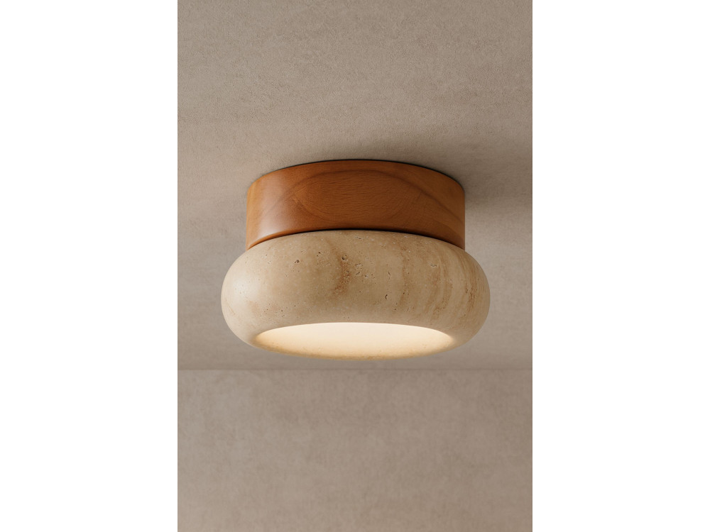Plafonnier en bois "Worm-S" - Chêne / Beige
