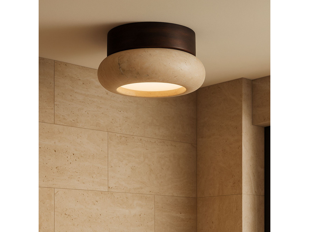 Plafonnier en bois "Worm-S" - Noyer / Beige