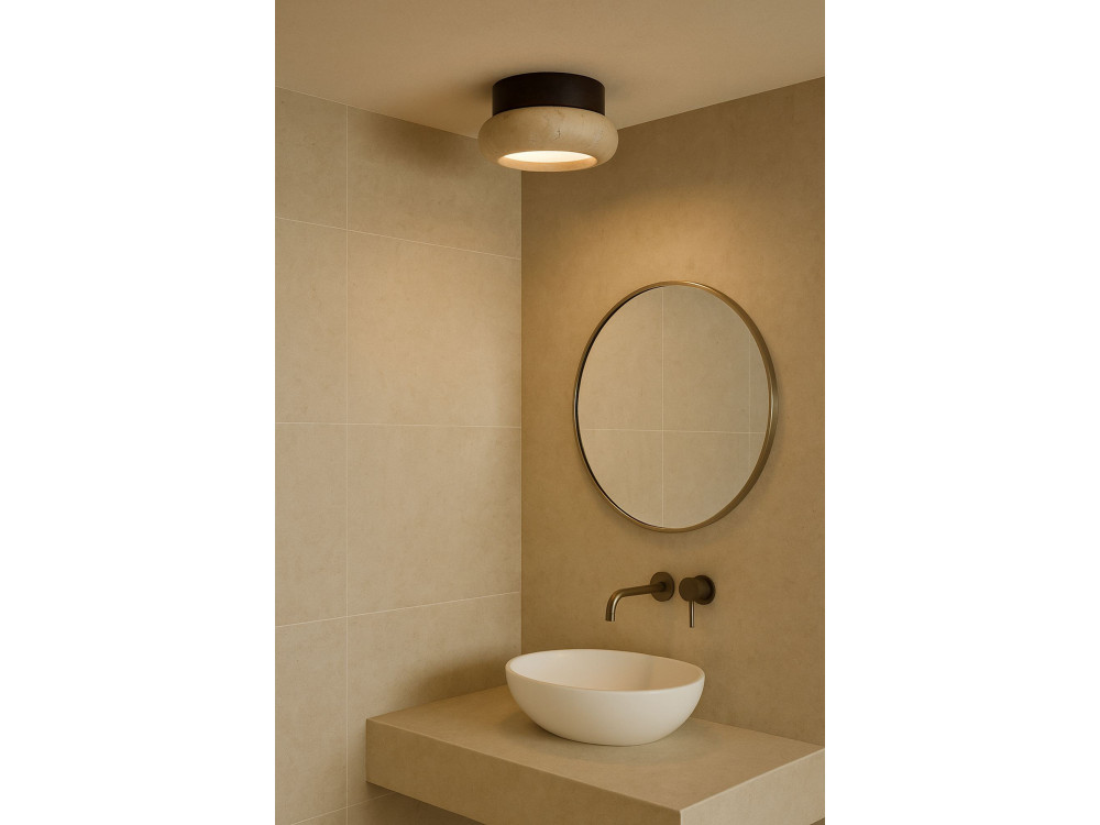 Plafonnier en bois "Worm-S" - Noyer / Beige