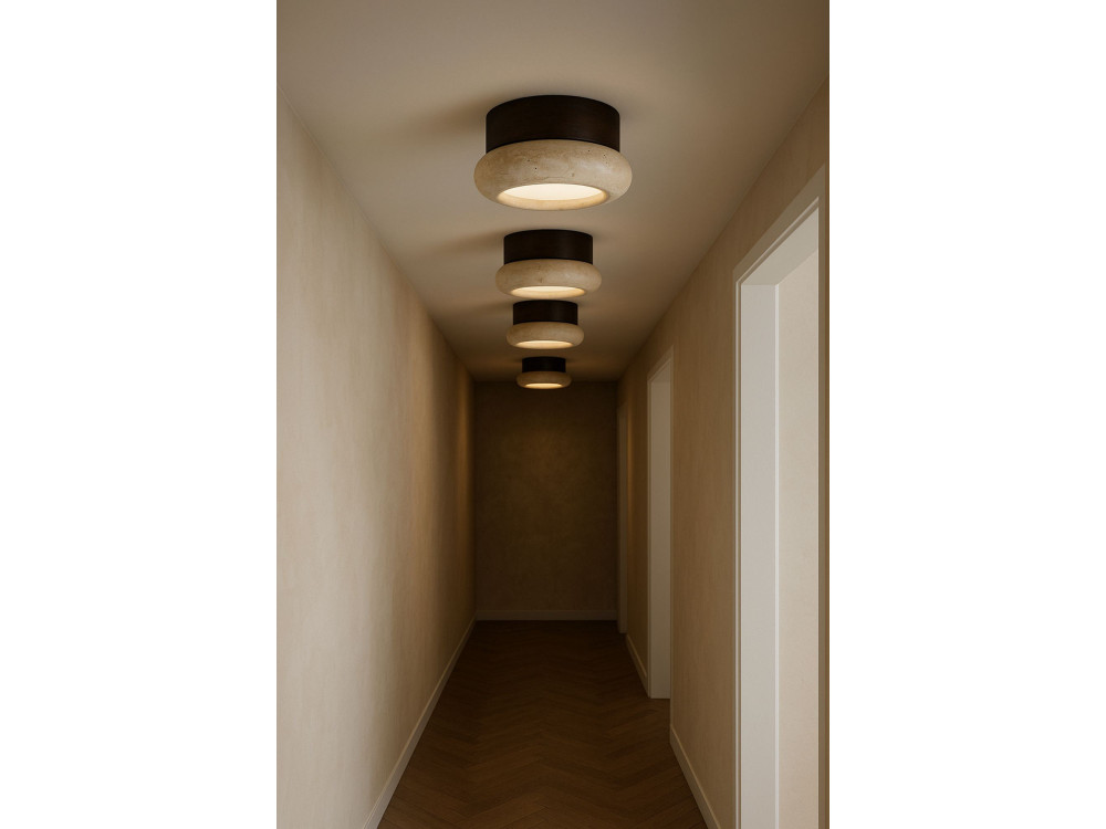 Plafonnier en bois "Worm-S" - Noyer / Beige