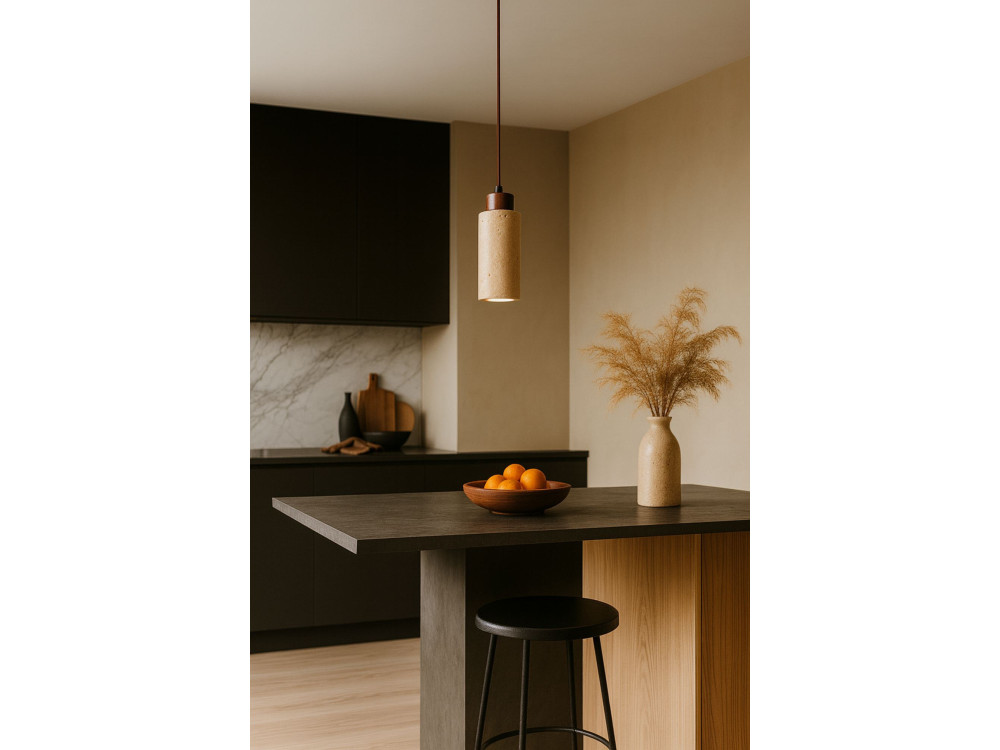 Lampe suspendue en bois "Babil" - Beige / Noyer