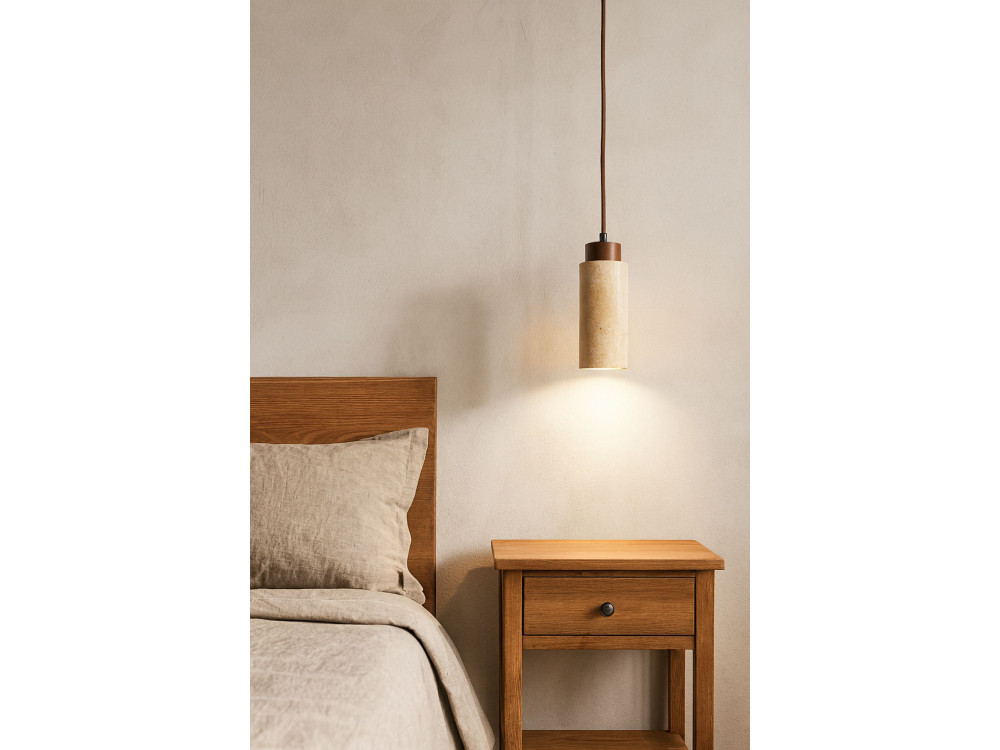 Lampe suspendue en bois "Babil" - Beige / Noyer
