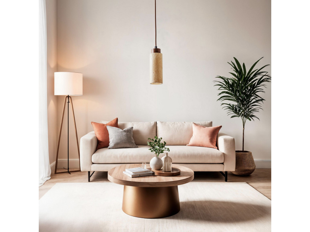 Lampe suspendue en bois "Babil" - Beige / Noyer
