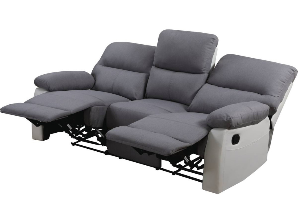 Canapé relax "Lincoln" - 197 x 89 x 103 cm - 3 places - Blanc / Gris clair