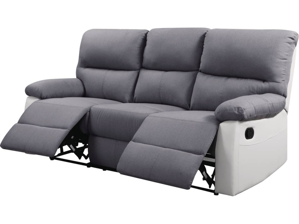Canapé relax "Lincoln" - 197 x 89 x 103 cm - 3 places - Blanc / Gris clair