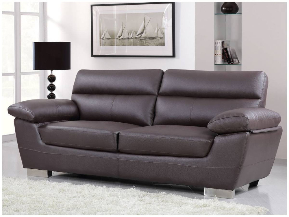 Canapé fixe en cuir reconstitué et PVC "Dallas" - 210 x 88 x 90 cm - 3 places - Chocolat