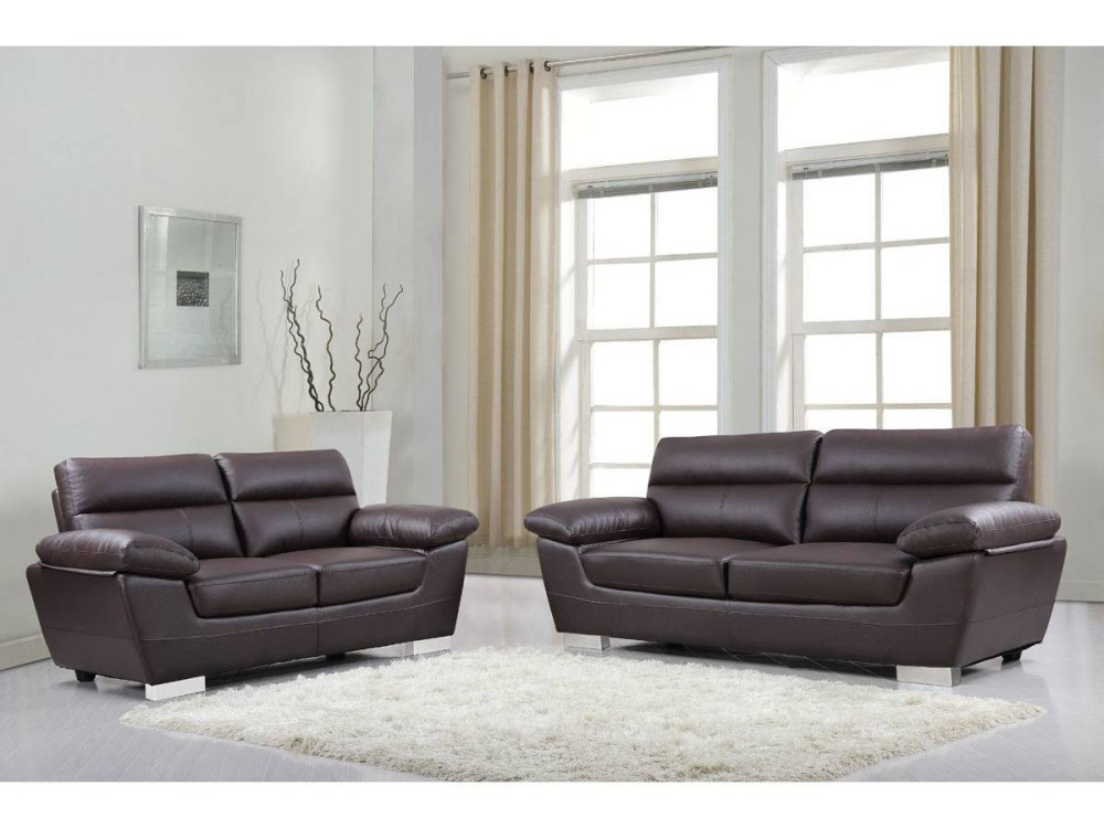 Canapé fixe en cuir reconstitué et PVC "Dallas" - 210 x 88 x 90 cm - 3 places - Chocolat