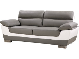 Canapé fixe en cuir reconstitué et PVC " Dallas" - 210 x 88 x 90 cm - 3 places - Gris/Blanc