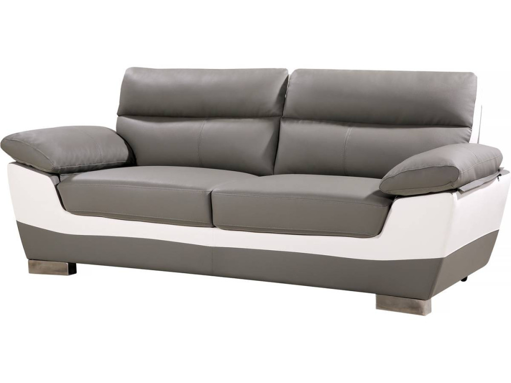 Canapé fixe en cuir reconstitué et PVC " Dallas" - 210 x 88 x 90 cm - 3 places - Gris/Blanc