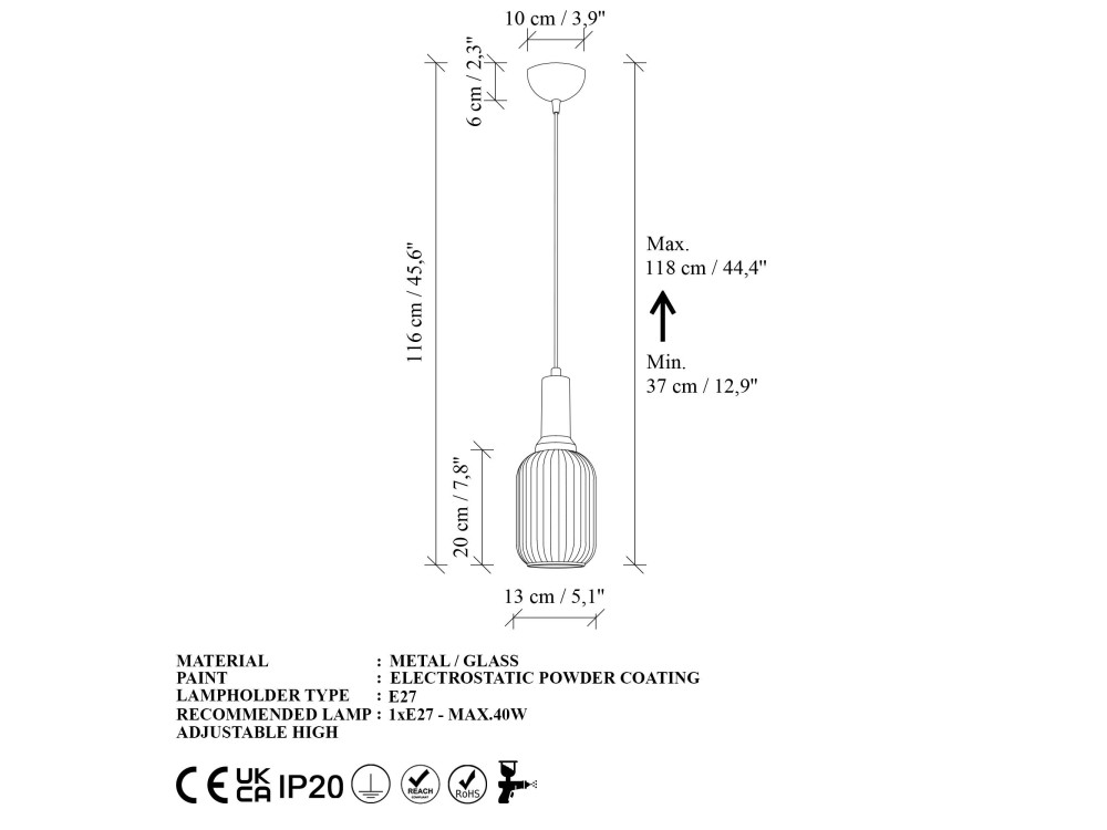 Lampe suspendue en métal "Asker" - 13 x 13 cm - Doré