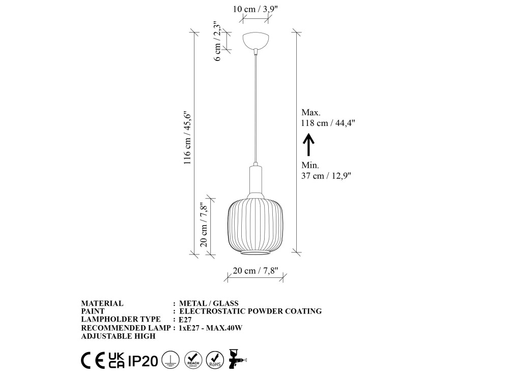 Lampe suspendue en métal "Asker" - 20 x 20 cm - Doré
