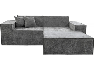 Canapé droit modulable avec ottoman en tissu texturé "Lusso" - 3 places - Gris