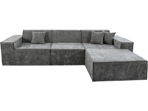 Canapé droit modulable avec ottoman en tissu texturé "Lusso" - 4 places - Gris