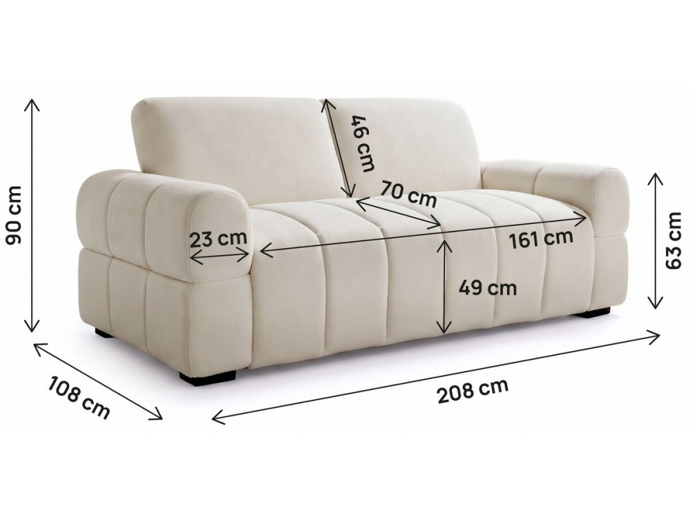 Canapé lit convertible express "Zoé" - Matelas 18 cm - Couchage 140 cm - 3 places - Beige