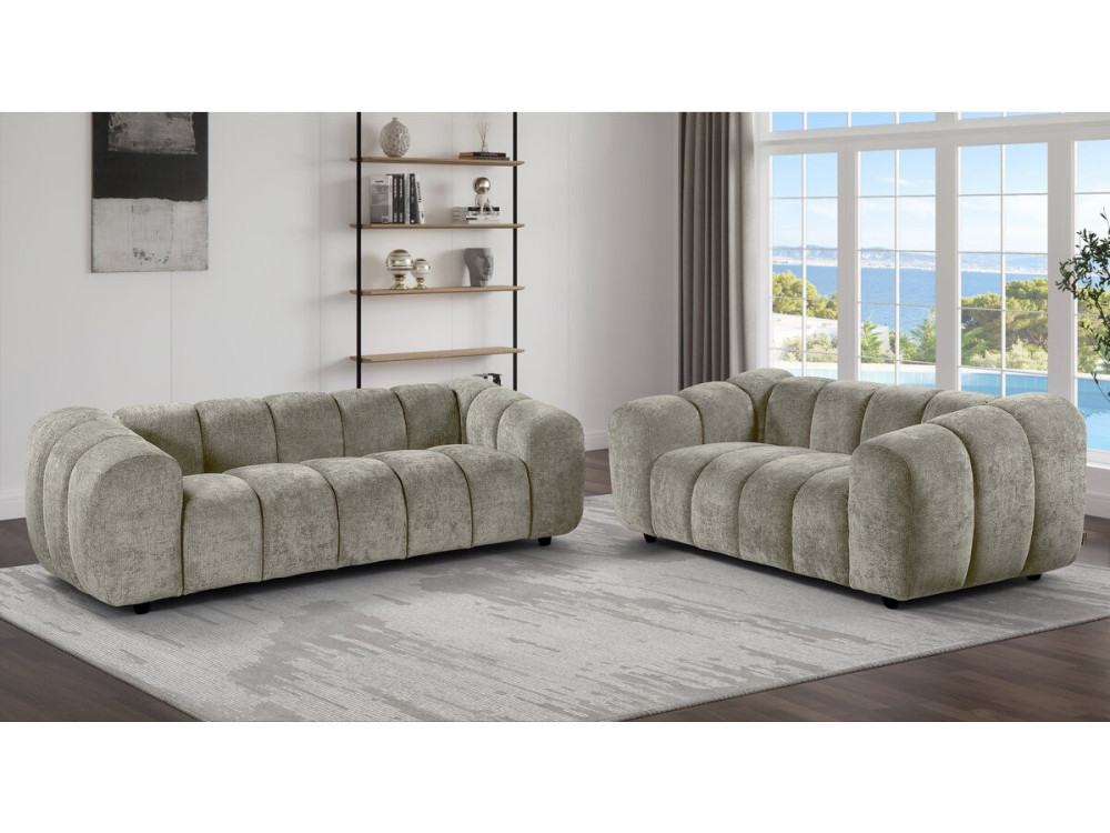 Canapé droit style bubble en tissu "Courcelles" - 2 places - Marron