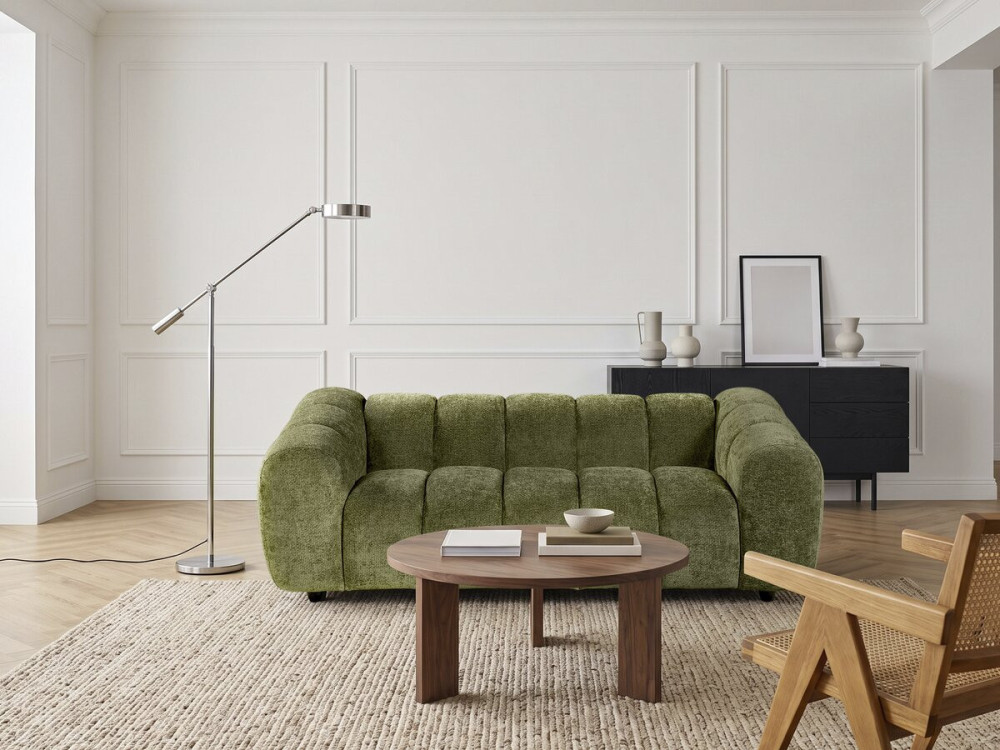 Canapé droit style bubble en tissu "Courcelles" - 3 places - Vert