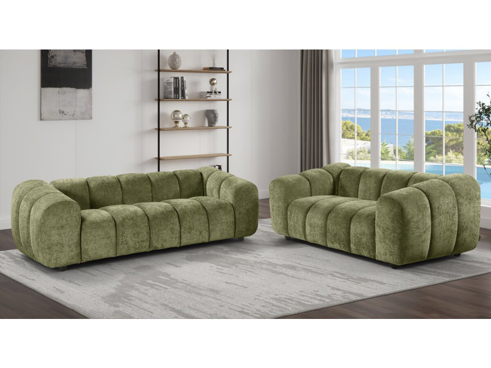 Canapé droit style bubble en tissu "Courcelles" - 2 places - Vert