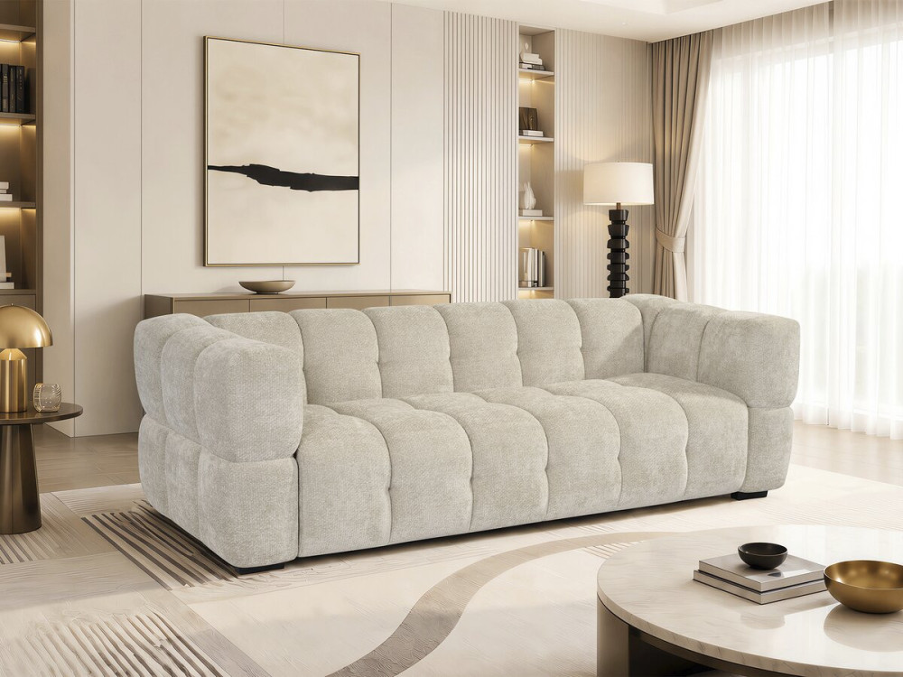 Canapé droit style bubble en tissu "Spontini" - 3 places - Beige