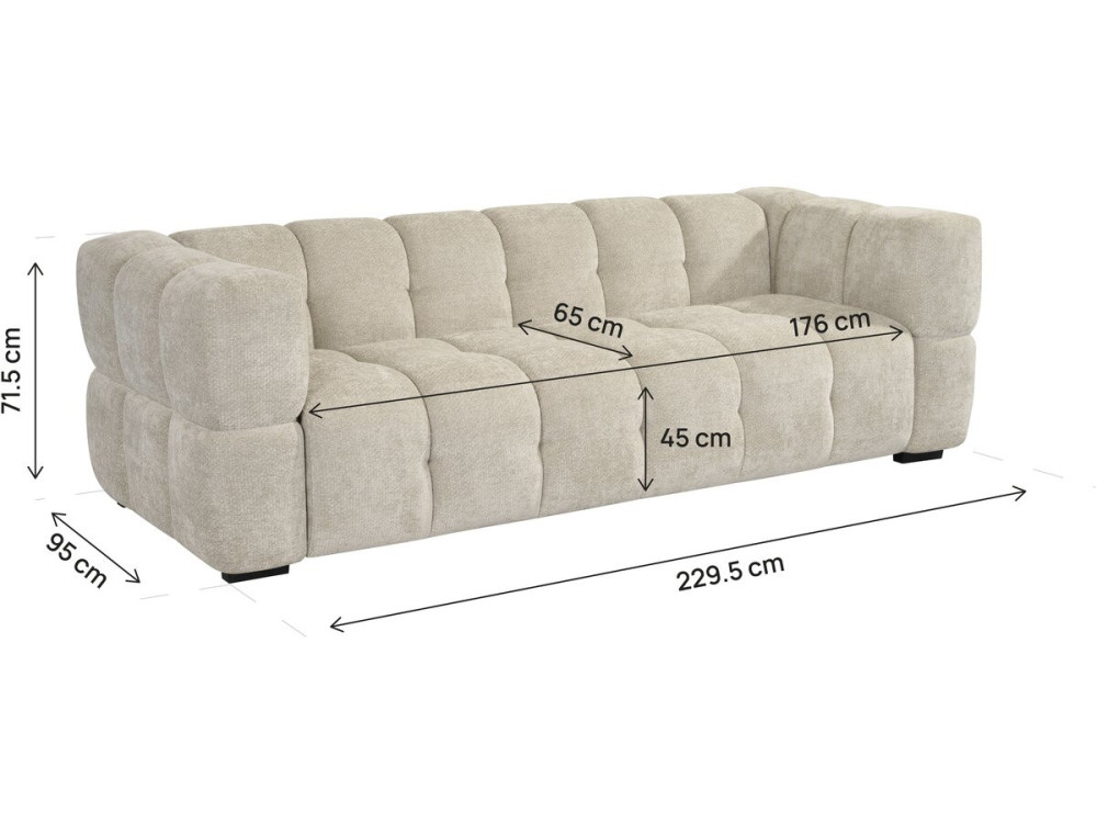 Canapé droit style bubble en tissu "Spontini" - 3 places - Beige
