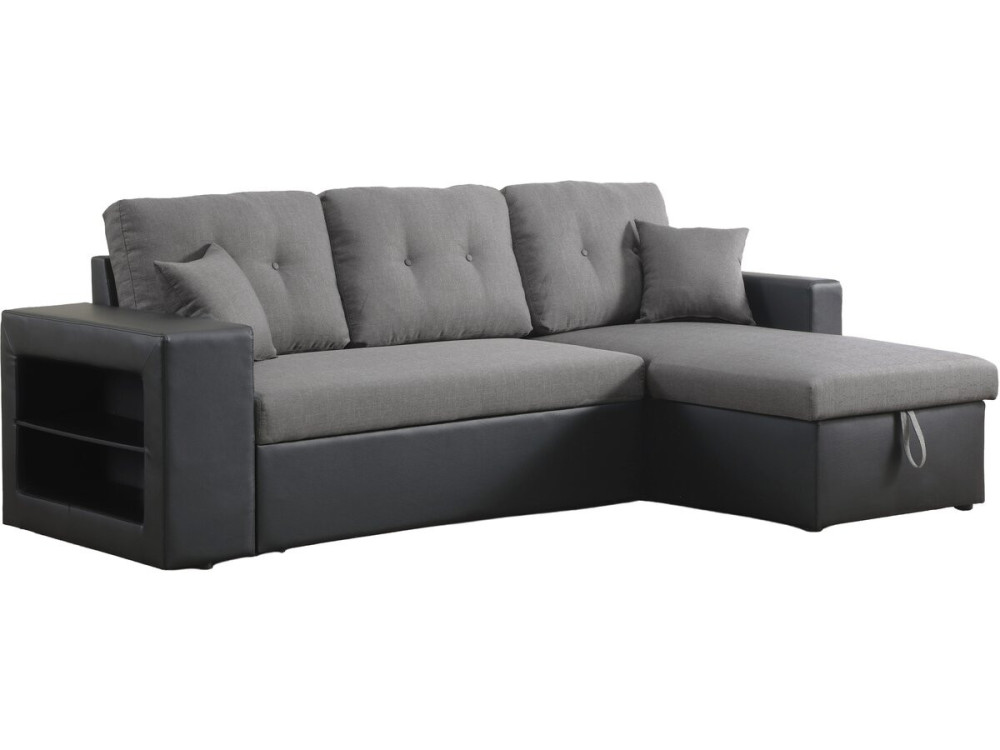 Canapé d'angle convertible/réversible "Axel" - 3 places - Noir/Gris