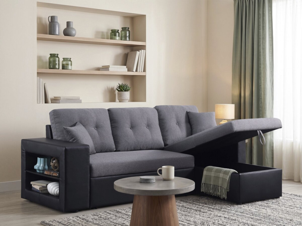 Canapé d'angle convertible/réversible "Axel" - 3 places - Noir/Gris