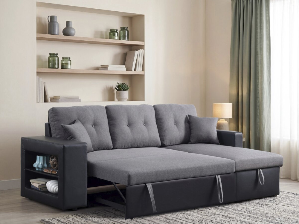 Canapé d'angle convertible/réversible "Axel" - 3 places - Noir/Gris