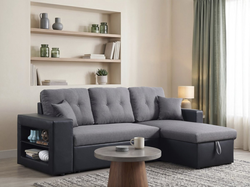Canapé d'angle convertible/réversible "Axel" - 3 places - Noir/Gris