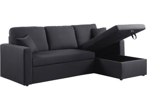 Canapé d'angle convertible/ réversible "Alain" - 221 x 145 x 85 cm - 3 places - Noir