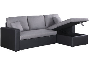 Canapé d'angle convertible/ réversible avec coffre "Alain" - 3 places - Gris / Noir