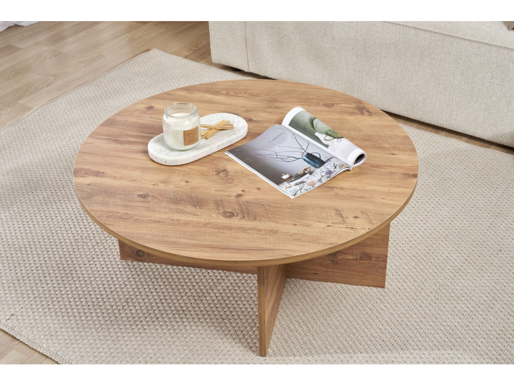Table basse en bois "Soleil" - 90 x 90 x 40 cm - Pin atlantique