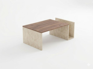 Table Basse en bois " Memo " - 86,8 x 32,4 x 50 cm - Travertin / Noyer Venezia