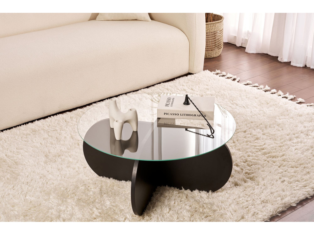 Table basse en bois "Aeris" - 75 x 75 x 35 cm - Bois NoirFumée
