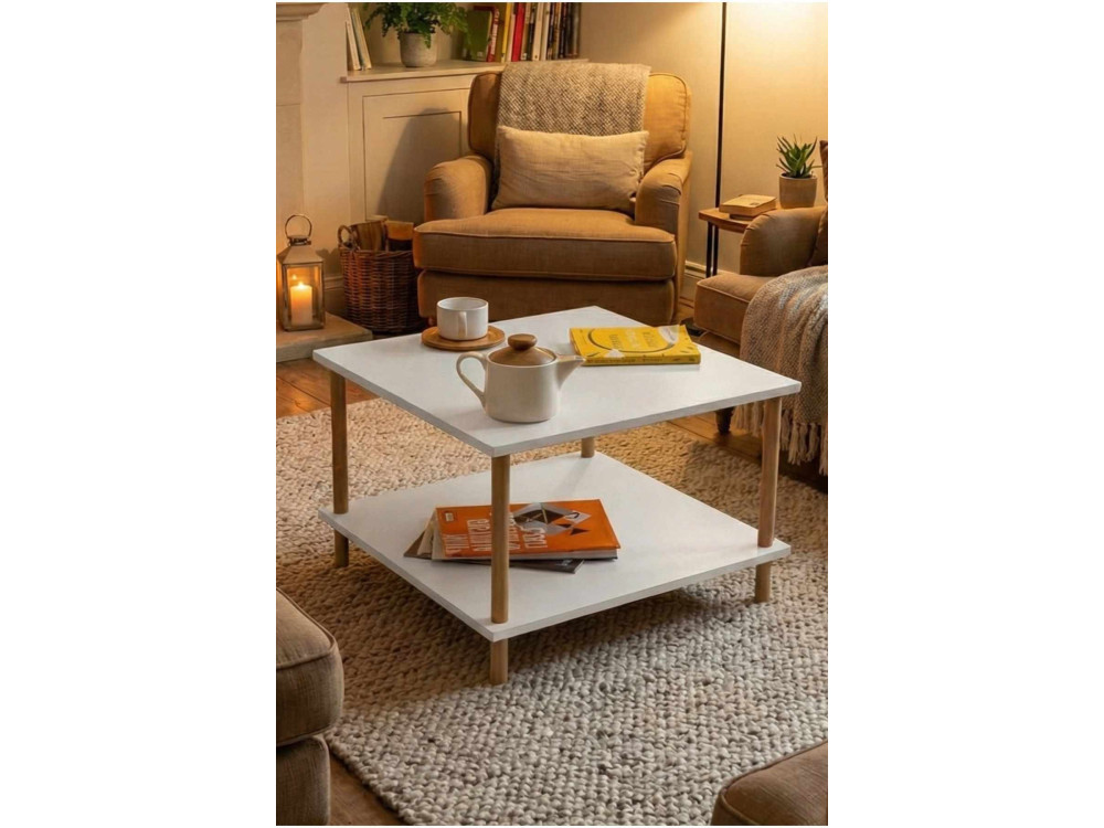 Table Basse en bois " Peka-0049 " - 60 x 42,5 x 60 cm - Blanc