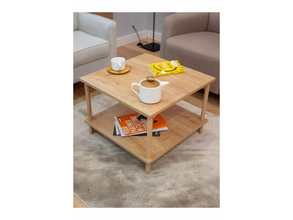 Table Basse en bois " Peka-0049 " - 60 x 42,5 x 60 cm - Chêne Saphir