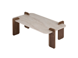 Table Basse en bois " Renard " - 147 x 35 x 87 cm - Travertin / Noyer Venezia