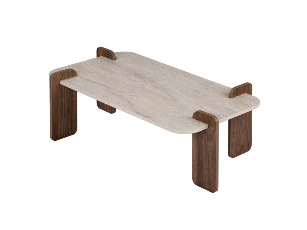 Table Basse en bois " Renard " - 147 x 35 x 87 cm - Travertin / Noyer Venezia