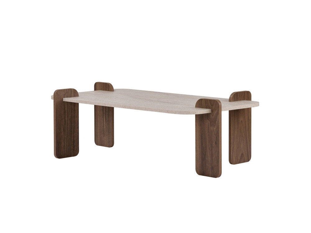 Table Basse en bois " Renard " - 147 x 35 x 87 cm - Travertin / Noyer Venezia