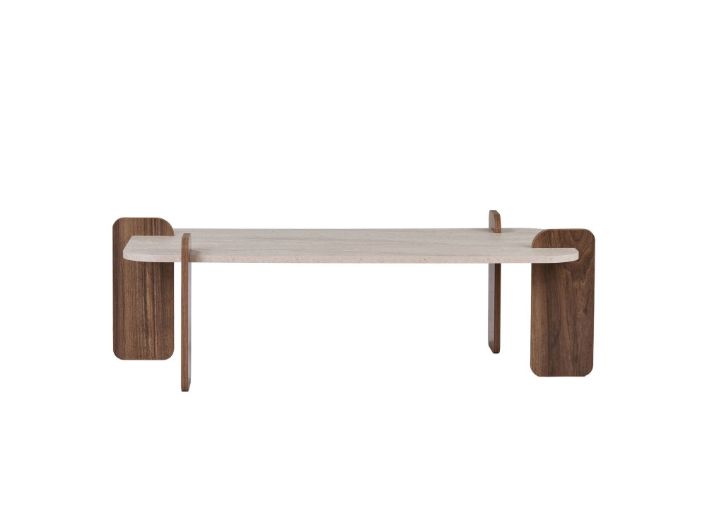 Table Basse en bois " Renard " - 147 x 35 x 87 cm - Travertin / Noyer Venezia