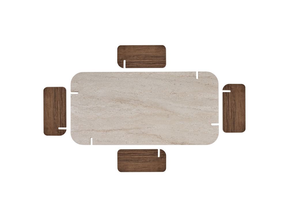 Table Basse en bois " Renard " - 147 x 35 x 87 cm - Travertin / Noyer Venezia