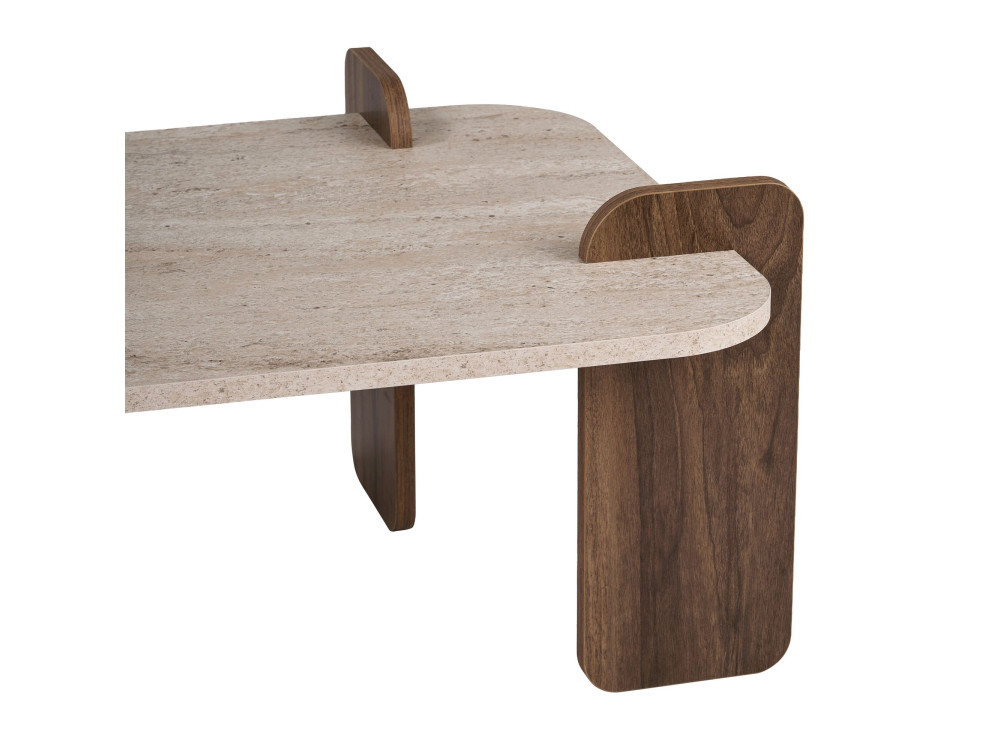Table Basse en bois " Renard " - 147 x 35 x 87 cm - Travertin / Noyer Venezia