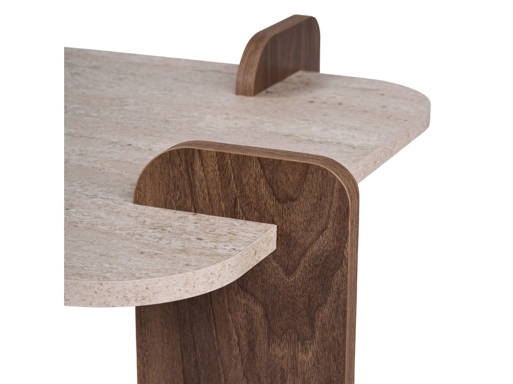 Table Basse en bois " Renard " - 147 x 35 x 87 cm - Travertin / Noyer Venezia
