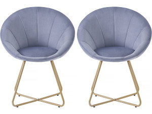 Lot de 2 chaises de la salle a manger en velours "Rosalie" - Gris